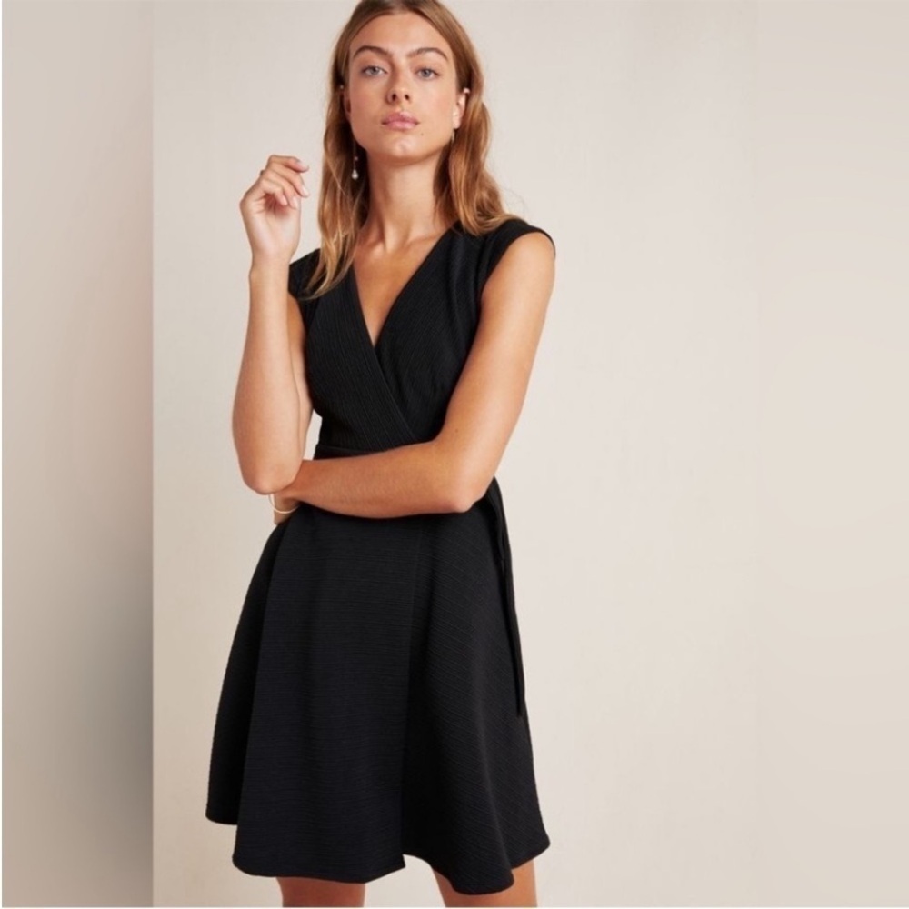 Anthropologie Hutch Black Wrap Dress Sleeveless Ribbed NEW Ronnie